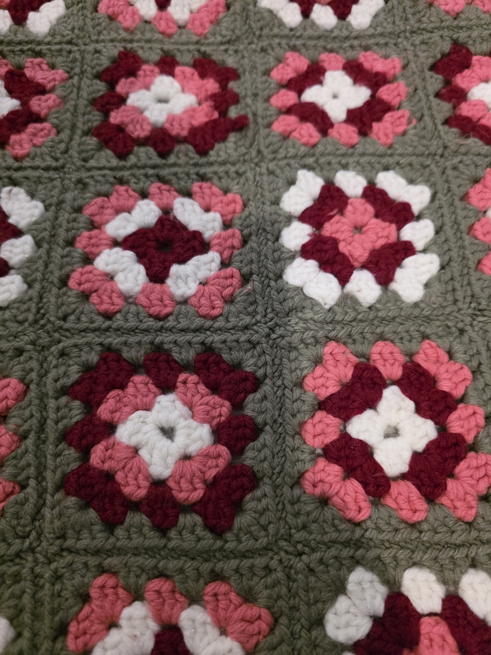 Handmade Crochet Granny Square Blanket Pink Red Green Throw Retro Vintage Style - Picture 4 of 7